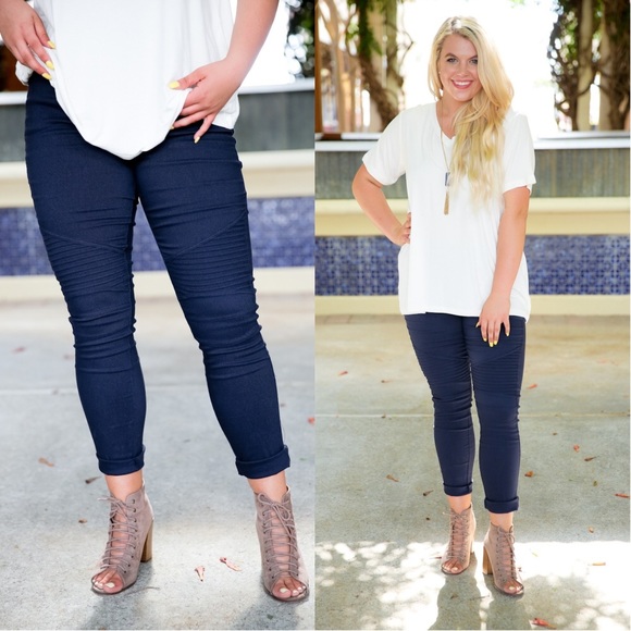 SKYE by Infinity Raine Pants - ✨LAST✨PLUS Navy Moto Leggings